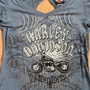 Harley Davidson Bling Sexy Shirt Rhinestone Keyhole Biker T-Shirt